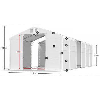 Zahradní stan Skladový stan 6x80x3,5m střecha PVC 620g/m2 boky PVC 620g/m2 konstrukce POLÁRNÍ Bílá Bílá Bílá