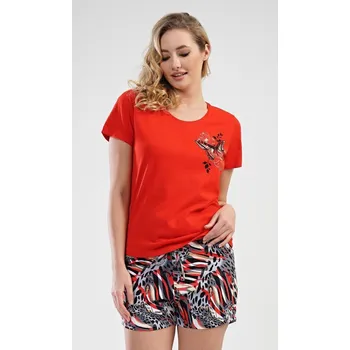 Dámské pyžamo dámské pyžamo šortky Vienetta Secret Motýli Barva: červená, Velikost: M