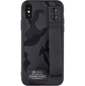 Pouzdro na mobilní telefon Kryt TACTICAL Camo pro Apple iPhone X / Xs - látkový maskáč + poutko s nýty - plastový / gumový - černý