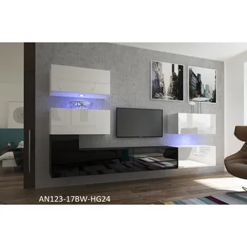 Obývací stěna Ral Obývací stěna NEVADA 7, 302 cm - Bílo/černý lesk