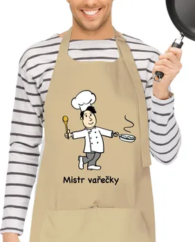 Kuchyňská zástěra Kariban Mistr vařečky kuchařská zástěra béžová