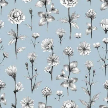 Impregnovaná látka kočárkovina, provence, květy na modrém podkladu, látka, metráž