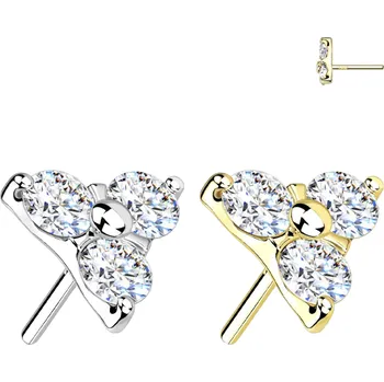 Piercing Atreya Bezzávitová koncovka trojúhelník s čirými zirkony ze 14 kt 585/1000 zlata Barva: Bílé zlato / Čirá