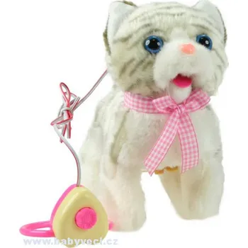 Figurka PLYŠ Kocička chodící a mňoukající na kabel na baterie se zvukem 2 barvy