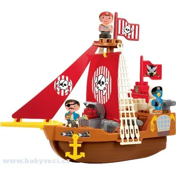 ostatní stavebnice Stavebnice Pirátská loď Abrick Écoiffier s 3 postavičkami > varianta piráti červená