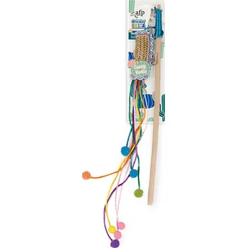 Hračka pro kočku Hračka pro kočky AFP - Whisker Fiesta dřevěné škádlítko s hračkou z umělého lýka s bambulkami a šantou 135cm