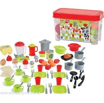 Dětská kuchyňka Nádobí s mixérem v dóze 70 doplňků s potravinami