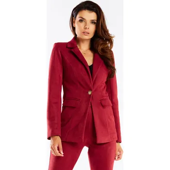 Dámské sako Elegantní sako na jeden zlatý ozdobný knoflík A460 Barva: Vínová, Velikost: M