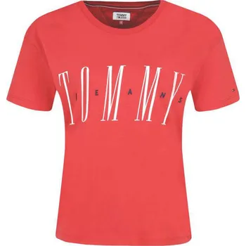 Dámské tričko Tommy Jeans Tričko TJW LAYER GRAPHIC | Barva:červený | Velikost:XS