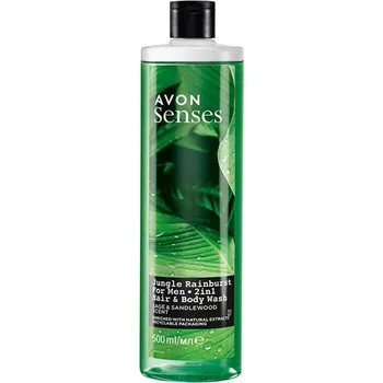 Sprchový gel Avon Senses Amazon Jungle sprchový gel na vlasy a tělo s vůní šalvěje a santalového dřeva 500 ml