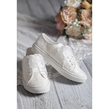 Dámské tenisky StudioAgnesSvatební tenisky NICKI krajkové plné třpytivé Barva: IVORY smetanová, Velikost: 38, Materiál: Krajka