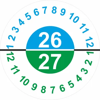 Samolepící etiketa Kontrolní štítek 2026-27 samolepící vinylová fólie 40 mm aršík 10 kusů