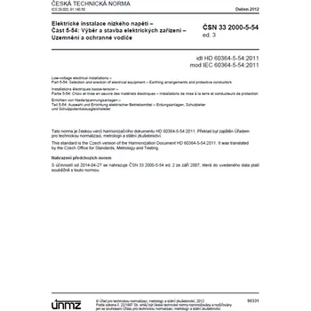 Technika ČSN 33 2000-5-54 ed. 3 - Uzemnění a ochranné vodiče