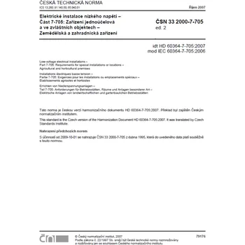 Technika ČSN 33 2000-7-705 ed. 2 - Elektrické instalace nn - Zemědělská a zahradnická zařízení