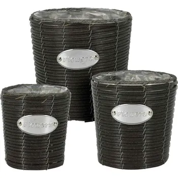 Květináč PROGARDEN Květináč proutěný sada 3 ks FLOWERS GARDEN 24 / 20 / 18 cm antracit KO-430000640