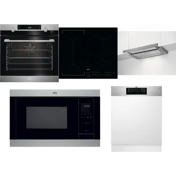 Set domácích spotřebičů AEG Mastery SteamBake BCK455350M + AEG Mastery Bridge IKE64441IB + AEG DPE5660M + AEG Mastery MSB2547D-M + AEG FEE72706PM