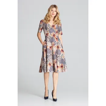 Dámské šaty Vzorované midi šaty s krátkým rukávem M673 FIGL Velikost: XL, Barva (Varianta): Vzor 108