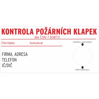 Speciální papír Štítek KONTROLA POŽÁRNÍCH KLAPEK samolepící vinylová fólie 105x50 mm