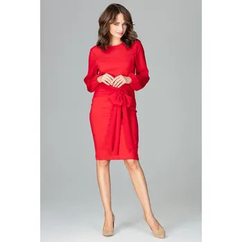Dámské šaty Midi šaty s ozdobným vázáním K494 LENITIF Barva: Červená, Velikost: M