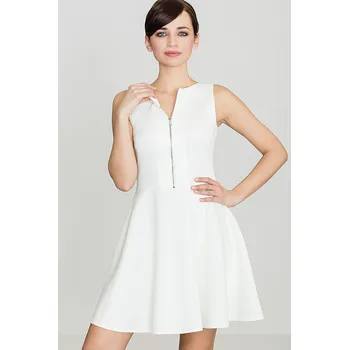 Dámské šaty Rozšířené šaty s ozdobným zipem K098 LENITIF Barva: Smetanová, Velikost: L