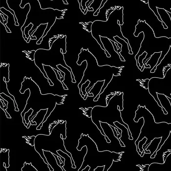 Impregnovaná látka kočárkovina, koně - černá s bílou, látka, metráž