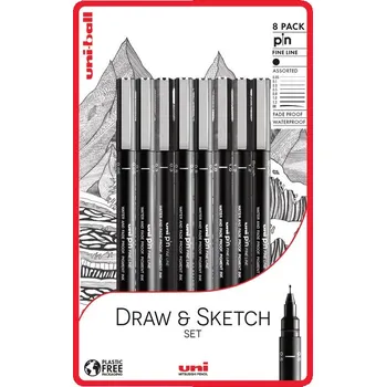 UNI PIN fine liner, sada 8ks Draw & Sketch Set