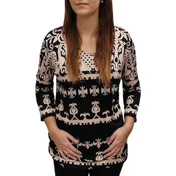 Dámská halenka Halenka Pratto černá s krémovým vzorem gumičky na bocích velikost pratto: 48