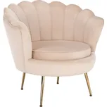 Elegantní béžové Art-deco křeslo NOBLIN z Velvet látky s kovovými nohami v gold chromu