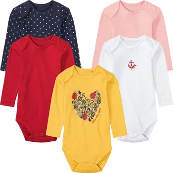 Kojenecký body lupilu® Dětské body s dlouhými rukávy BIO, 5 kusů (50/56, bílá/žlutá/červená/růžová/námořnická modrá)