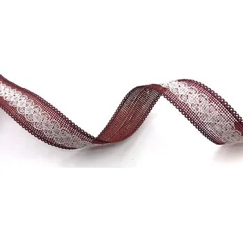 Stuha Juta s krajkou, 2,5 cm, délka cca 6,4 m, vínová