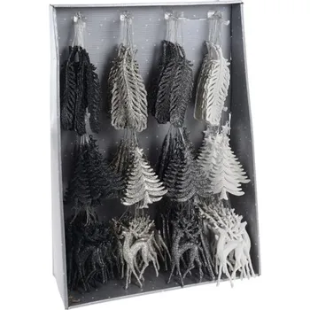 Vánoční dekorace Vánoční ozdoba - PP černobílá - různé tvary 16 cm, mix / 1ks