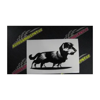 Polep vozidla SAMOLEPKA Pes 133 pravá drsnosrstý jezevčík (10 - červená) NA AUTO, NÁLEPKA, FÓLIE, POLEP, TUNING, VLASTNÍ TEXT, TISK, AUTOSAMOLEPKY.cz, POLEPY, OBRÁZEK, LOGO, SAMOLEPKY