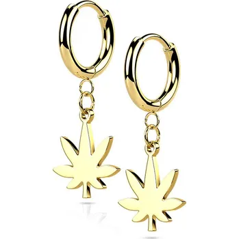 Náušnice Šperky4U Zlacené ocelové náušnice - list marihuany - OPN1822-GD