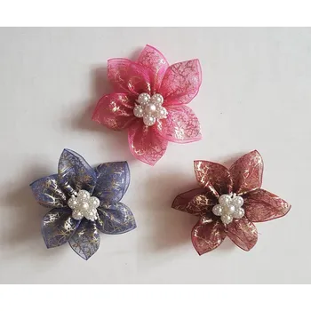 Svíčka Samolepící organzová mašle se zlatým zdobením, Barva modrá