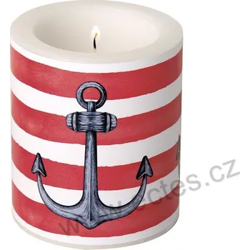 Svíčka IHR SAILOR'S ANCHOR RED velká dekorativní svíčka černá námořní kotva a červené pruhy