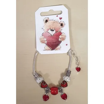 Náramek Náramek hadí ve stylu PANDORA - Valentýn - srdíčka červená (délka 19cm)