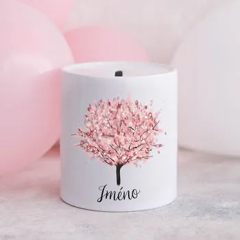 Pokladnička Domovi Bílá keramická pokladnička se jménem Strom 9cm