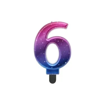 Dortová svíčka Dortová svíčka Metalická (fialovo-modrá) - Číslice 6