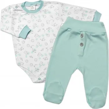 Kojenecký body Mrofi 2-dílná sada body dl. rukáv + polodupačky Animals tracks - bílá/mátová 68 (4-6m)
