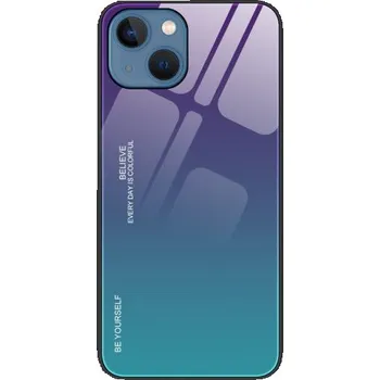 Pouzdro na mobilní telefon Kryt se skleněnou zadní stranou pro iPhone 14 Plus - fialovoazurový