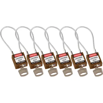 Visací zámek Nylonové zámky s 200mm ocelovým lankem, hnědá, 6 ks