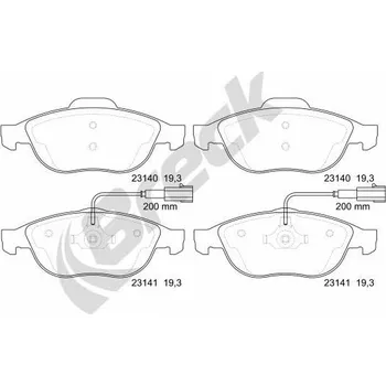 Brzdová destička Sada brzdových destiček, kotoučová brzda BRECK 23140 00 701 10