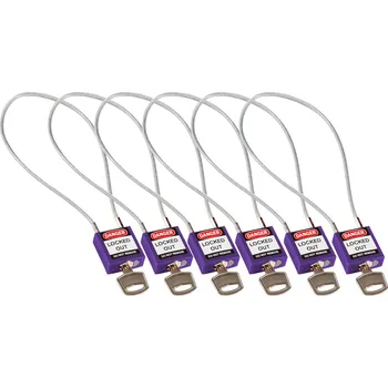 Visací zámek Nylonové zámky s 400mm ocelovým lankem, fialová, 6 ks