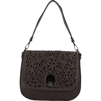 Kabelka Dámská kožená kabelka s výraznou perforovanou klopou Gladis , tmavě hnědá