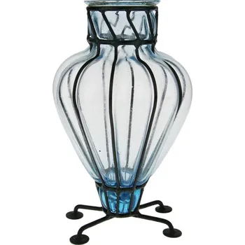 Váza Skleněná váza v kovovém stojanu 27 cm (Ručně dělaná váza modrá)