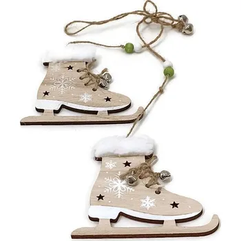 Dekorace závěs - brusle dřevo 2ks, 10 cm Barva: přírodní