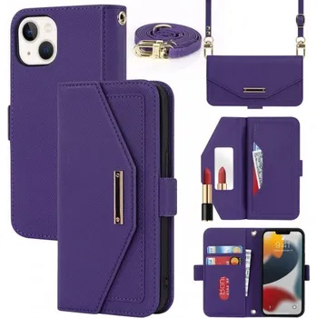 Pouzdro na mobilní telefon Flipové pouzdro s popruhem ve stylu psaníčka pro iPhone 14 Plus - fialové