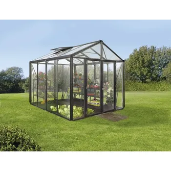 Skleník Skleník Vitavia Zeus Comfort 8100 kombinace skla a polykarbonátu 258,4 x 316,4 cm černý vč. podlahového rámu