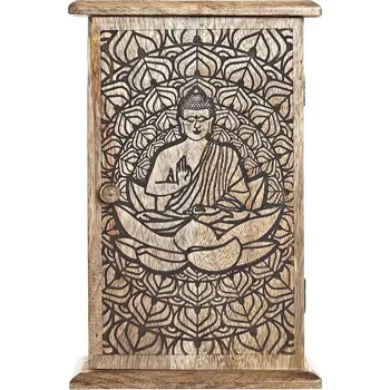 Věšák Skříňka na klíče DKD Home Decor Buddha Mangové dřevo Kaštanová Tmavě hnědá (18 x 7,5 x 28 cm)