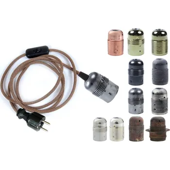 Prodlužovací kabel Textilní kabel s kovovou patinovanou objímkou, vypínačem a vidlicí